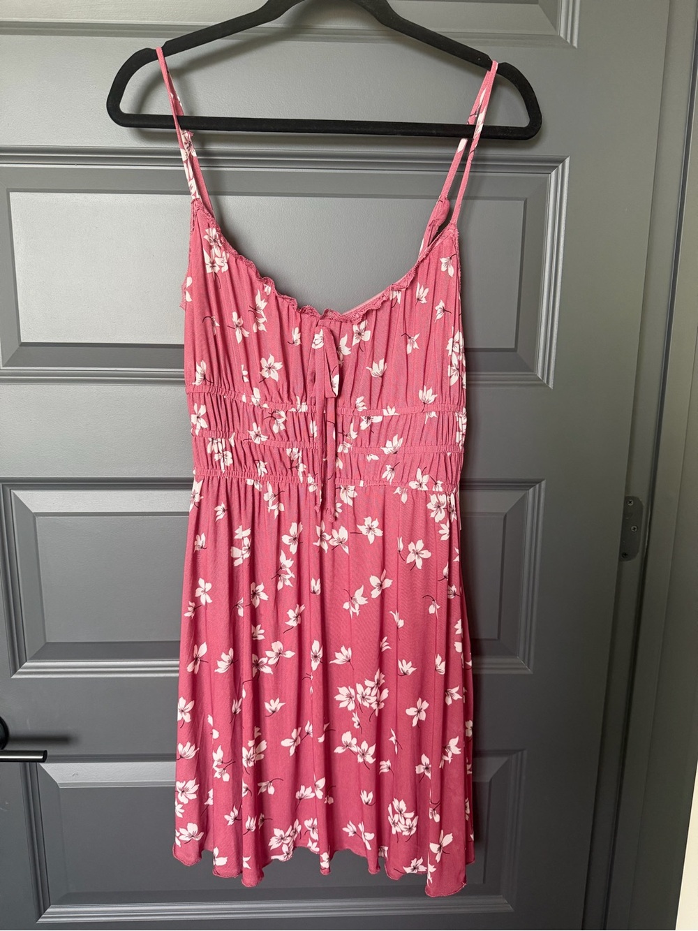 Pink Floral Smocked Spaghetti-Strap Mini Dress